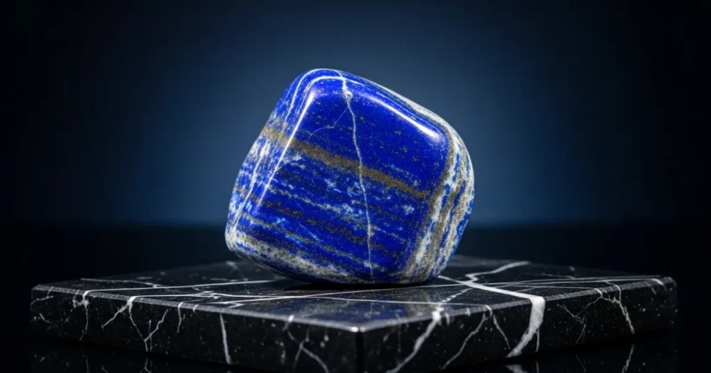 Lápis-lazúli azul profundo com veios dourados de pirita