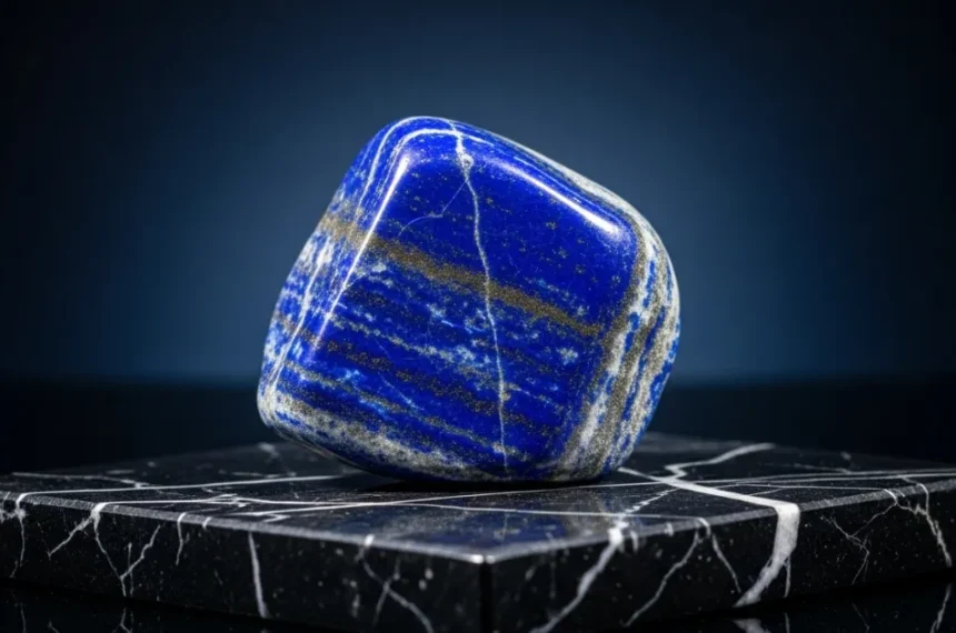 Lápis-lazúli azul profundo com veios dourados de pirita