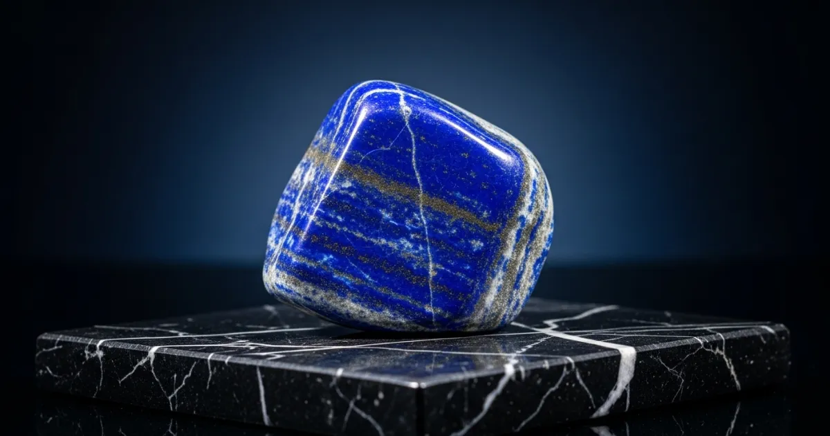 Lápis-lazúli azul profundo com veios dourados de pirita